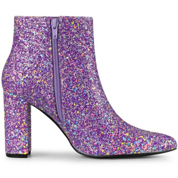 Purple Sparkly sequin bedazzled chunky heel booties, Taylor Swift Speak Now Eras - Picture 5 of 7